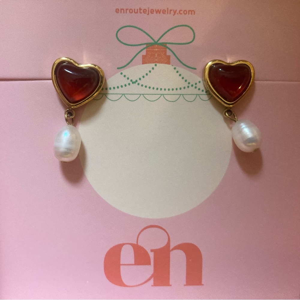 Carnelian Stone Pearl Earrings